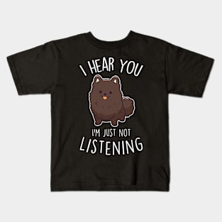 Chocolate Pomeranian Dog Not Listening Kids T-Shirt